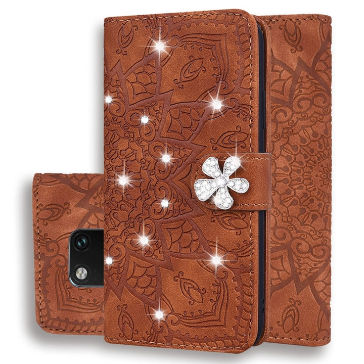 Calf Pattern Diamond Mandala Double Folding Design Embossed Leather Case with Wallet & Holder & Card Slots, For Huawei Mate 20 Pro, For Huawei Mate 20 Lite /, For Huawei nova 5, For Huawei P Smart 2019, For Huawei P Smart+ 2019 /