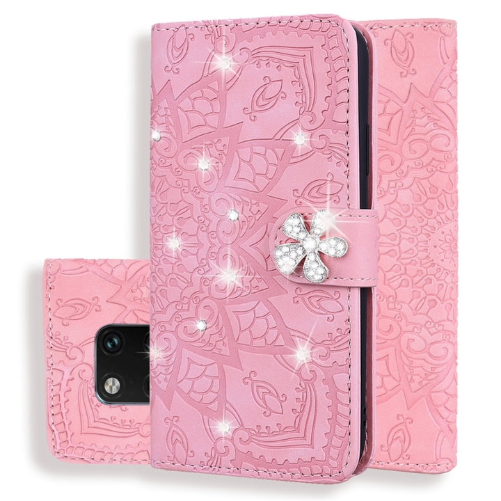 Calf Pattern Diamond Mandala Double Folding Design Embossed Leather Case with Wallet & Holder & Card Slots, For Huawei Mate 20 Pro, For Huawei Mate 20 Lite /, For Huawei nova 5, For Huawei P Smart 2019, For Huawei P Smart+ 2019 /