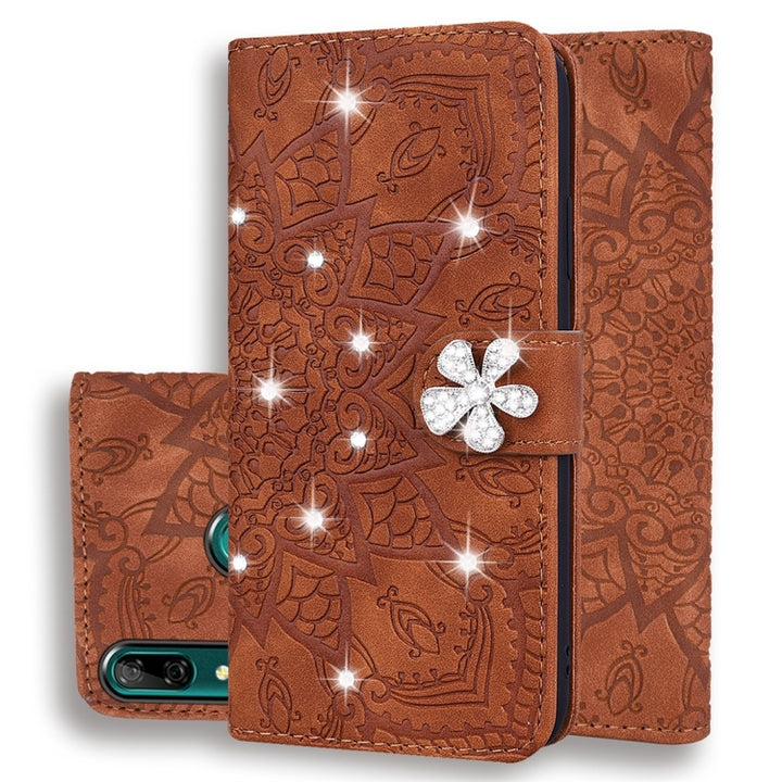 Calf Pattern Diamond Mandala Double Folding Design Embossed Leather Case with Wallet & Holder & Card Slots, For Huawei Mate 20 Pro, For Huawei Mate 20 Lite /, For Huawei nova 5, For Huawei P Smart 2019, For Huawei P Smart+ 2019 /