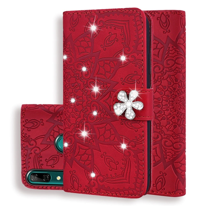 Calf Pattern Diamond Mandala Double Folding Design Embossed Leather Case with Wallet & Holder & Card Slots, For Huawei Mate 20 Pro, For Huawei Mate 20 Lite /, For Huawei nova 5, For Huawei P Smart 2019, For Huawei P Smart+ 2019 /