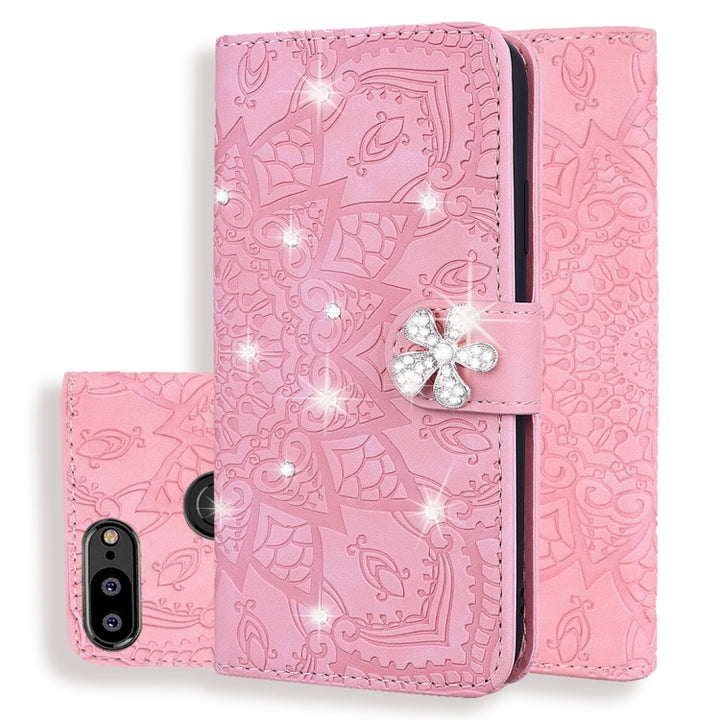 Calf Pattern Diamond Mandala Double Folding Design Embossed Leather Case with Wallet & Holder & Card Slots, For Huawei Mate 20 Pro, For Huawei Mate 20 Lite /, For Huawei nova 5, For Huawei P Smart 2019, For Huawei P Smart+ 2019 /