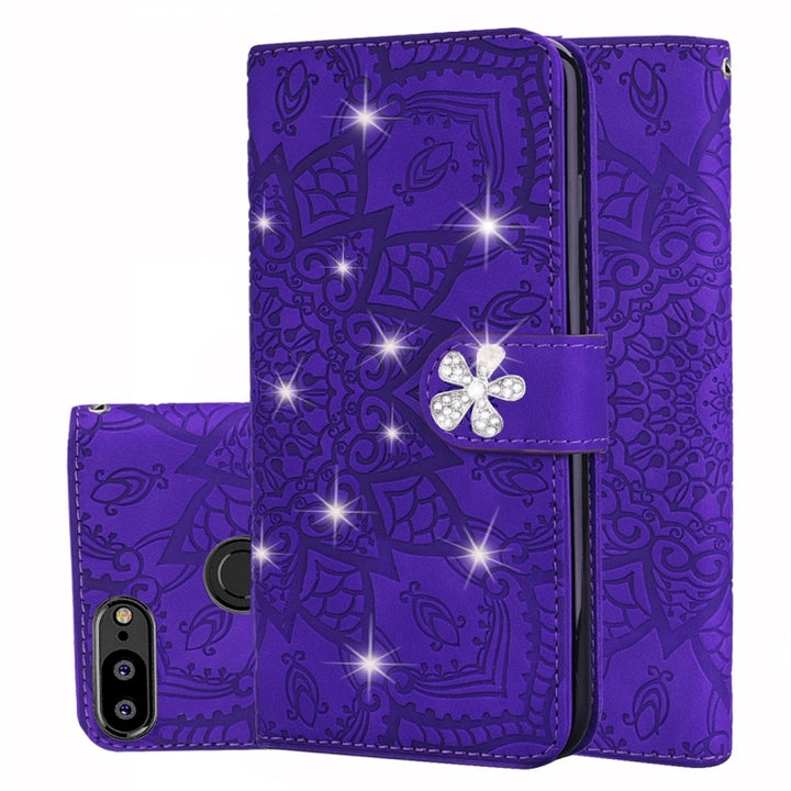 Calf Pattern Diamond Mandala Double Folding Design Embossed Leather Case with Wallet & Holder & Card Slots, For Huawei Mate 20 Pro, For Huawei Mate 20 Lite /, For Huawei nova 5, For Huawei P Smart 2019, For Huawei P Smart+ 2019 /