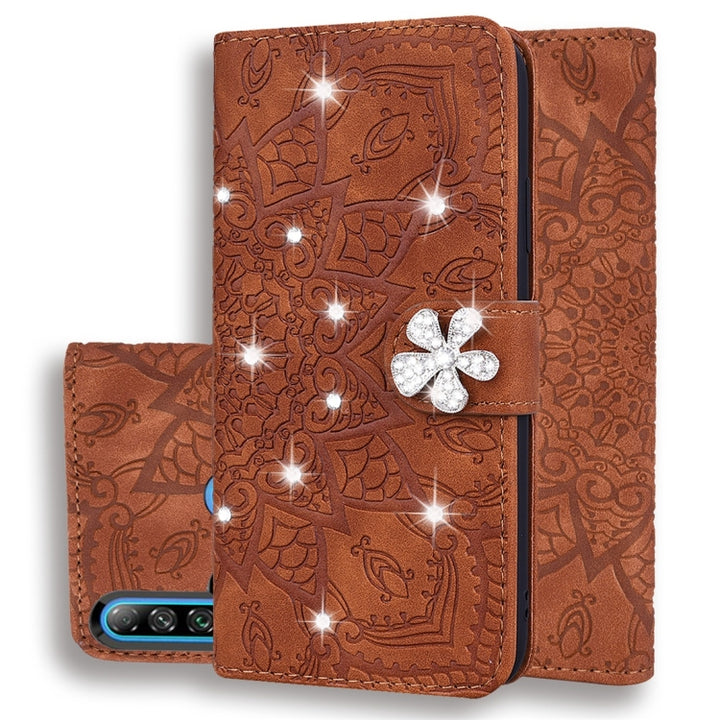 Calf Pattern Diamond Mandala Double Folding Design Embossed Leather Case with Wallet & Holder & Card Slots, For Huawei P20 Lite (2019) /, For Huawei P20 Pro, For Huawei P20 Lite / nova 3e, For Huawei P30, For Huawei P30 Pro, For Huawei Y6 (2019)