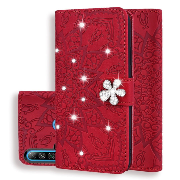 Calf Pattern Diamond Mandala Double Folding Design Embossed Leather Case with Wallet & Holder & Card Slots, For Huawei P20 Lite (2019) /, For Huawei P20 Pro, For Huawei P20 Lite / nova 3e, For Huawei P30, For Huawei P30 Pro, For Huawei Y6 (2019)