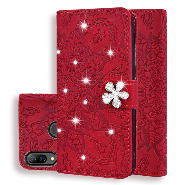 Calf Pattern Diamond Mandala Double Folding Design Embossed Leather Case with Wallet & Holder & Card Slots, For Huawei P20 Lite (2019) /, For Huawei P20 Pro, For Huawei P20 Lite / nova 3e, For Huawei P30, For Huawei P30 Pro, For Huawei Y6 (2019)