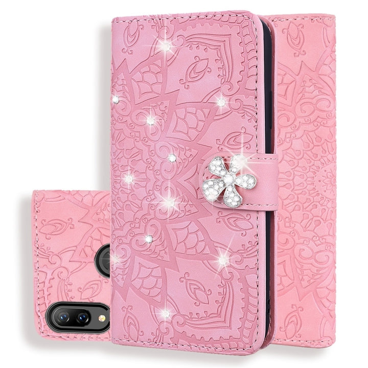 Calf Pattern Diamond Mandala Double Folding Design Embossed Leather Case with Wallet & Holder & Card Slots, For Huawei P20 Lite (2019) /, For Huawei P20 Pro, For Huawei P20 Lite / nova 3e, For Huawei P30, For Huawei P30 Pro, For Huawei Y6 (2019)