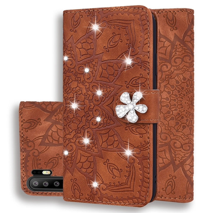 Calf Pattern Diamond Mandala Double Folding Design Embossed Leather Case with Wallet & Holder & Card Slots, For Huawei P20 Lite (2019) /, For Huawei P20 Pro, For Huawei P20 Lite / nova 3e, For Huawei P30, For Huawei P30 Pro, For Huawei Y6 (2019)