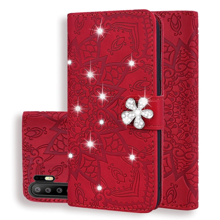 Calf Pattern Diamond Mandala Double Folding Design Embossed Leather Case with Wallet & Holder & Card Slots, For Huawei P20 Lite (2019) /, For Huawei P20 Pro, For Huawei P20 Lite / nova 3e, For Huawei P30, For Huawei P30 Pro, For Huawei Y6 (2019)