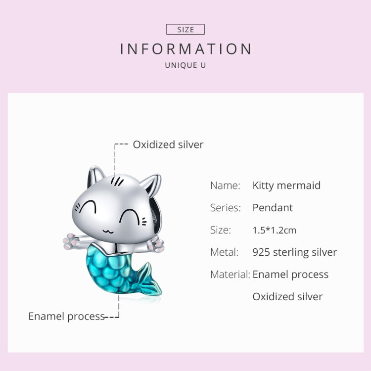 S925 Sterling Silver Cat Mermaid Beads DIY Bracelet Necklace Accessories, Cat Mermaid