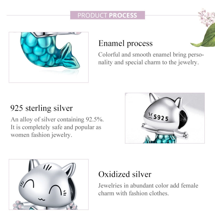 S925 Sterling Silver Cat Mermaid Beads DIY Bracelet Necklace Accessories, Cat Mermaid