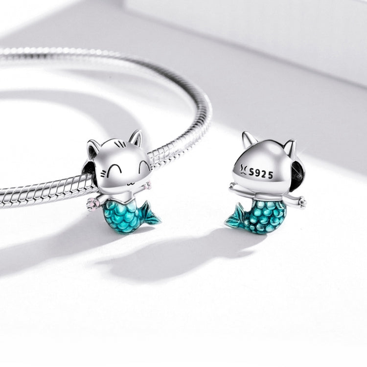 S925 Sterling Silver Cat Mermaid Beads DIY Bracelet Necklace Accessories, Cat Mermaid