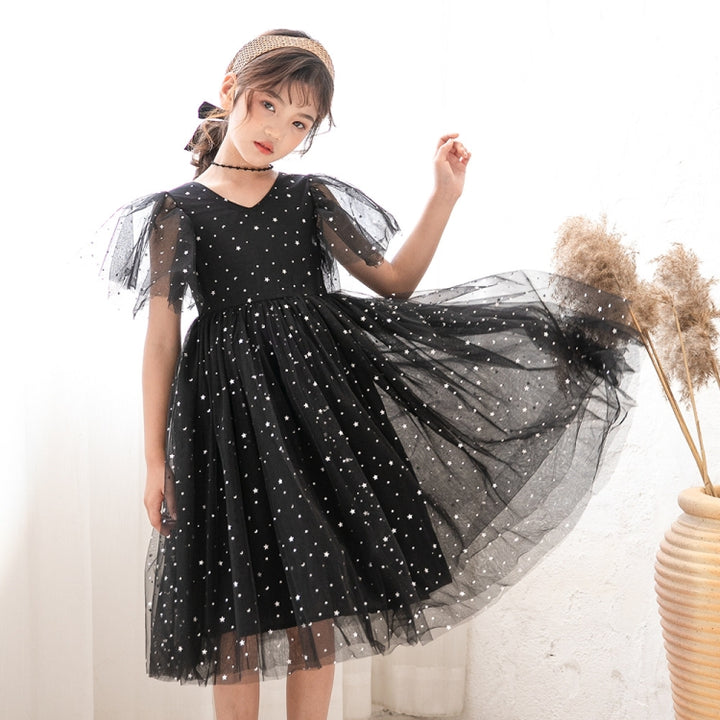 A22101 Girls Summer Star Mesh Princess Dress, 110cm, 120cm, 130cm, 140cm, 150cm, 160cm