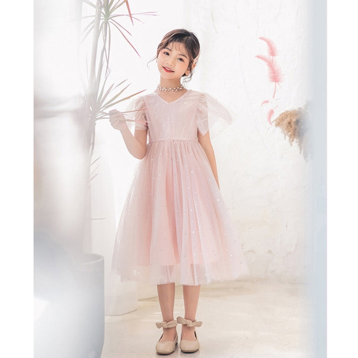 A22101 Girls Summer Star Mesh Princess Dress, 170cm