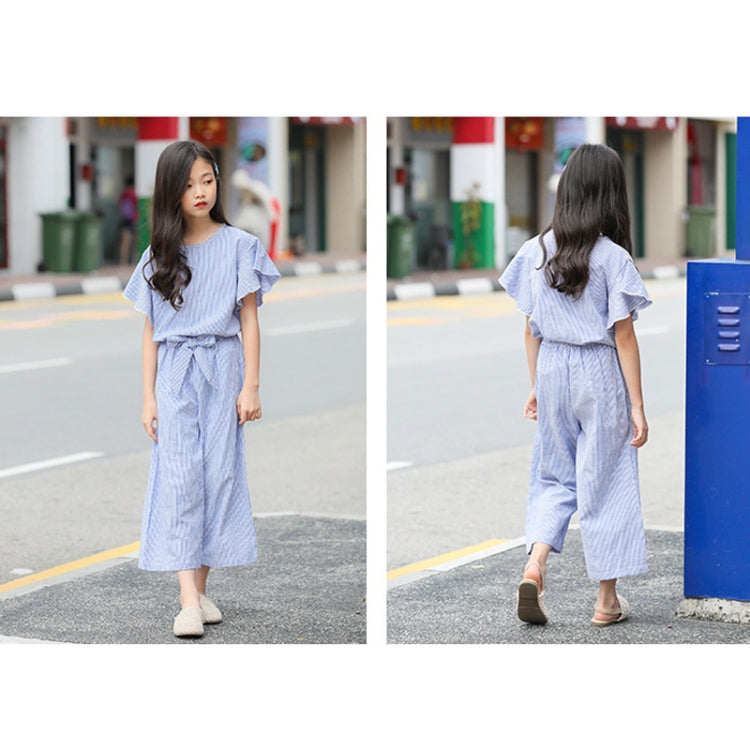 M582 Girls Summer Striped Top Loose Wide-leg Pants Two-piece Suit, 120cm, 130cm, 140cm, 150cm, 160cm, 170cm