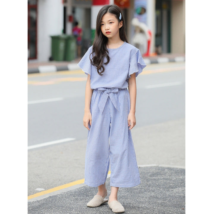 M582 Girls Summer Striped Top Loose Wide-leg Pants Two-piece Suit, 120cm, 130cm, 140cm, 150cm, 160cm, 170cm