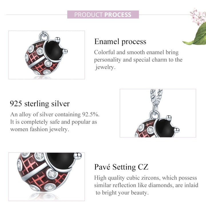 S925 Sterling Silver Ladybug Pendant DIY Bracelet Necklace Accessories, Ladybug Pendant