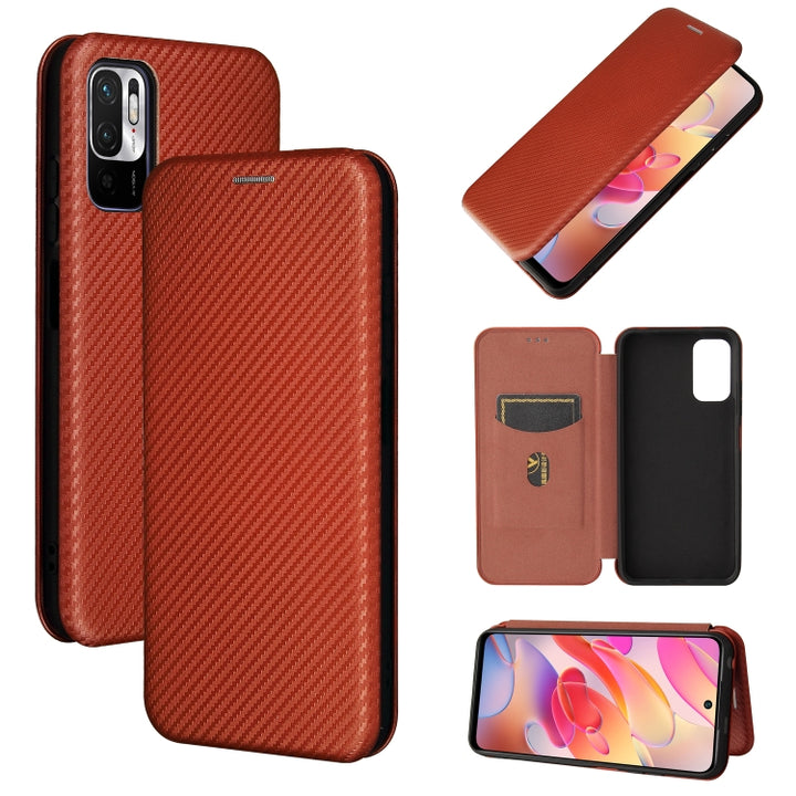 Carbon Fiber Texture Magnetic Horizontal Flip TPU + PC + PU Leather Case with Card Slot, For Sony Xperia Ace II, For Xiaomi Redmi Note 10 5G, For Xiaomi Poco M3 Pro 5G/4G