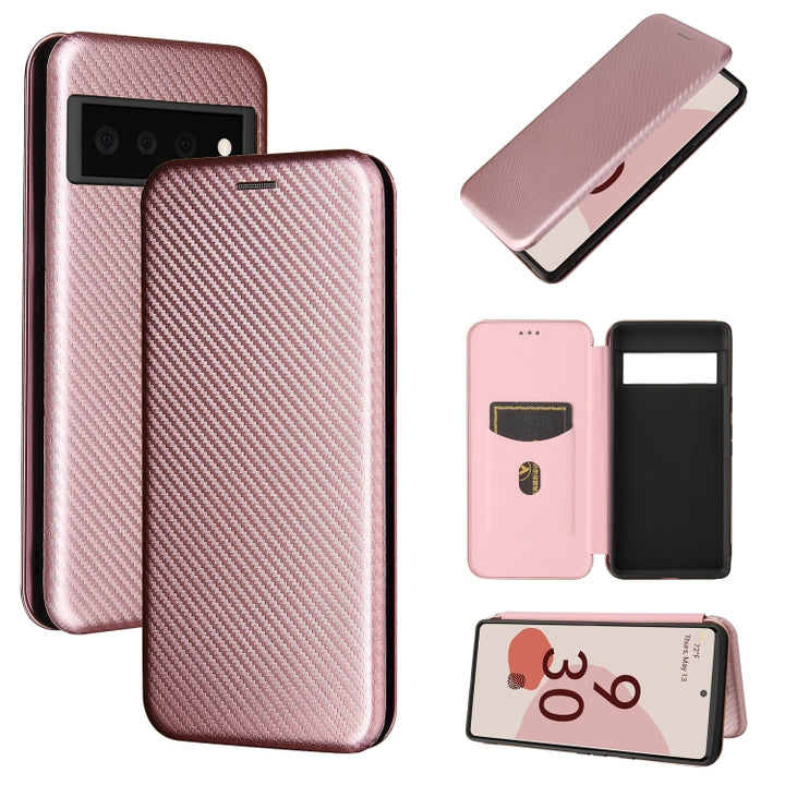 Carbon Fiber Texture Magnetic Horizontal Flip TPU + PC + PU Leather Case with Card Slot, For OPPO Reno6 Pro+ 5G, For OPPO Reno6, For TCL 20 SE, For Google Pixel 6 Pro, For Doogee X96 Pro