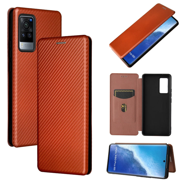 Carbon Fiber Texture Magnetic Horizontal Flip TPU + PC + PU Leather Case with Card Slot, For vivo X60 Pro / X60 5G, For Nokia C10, For Nokia C20