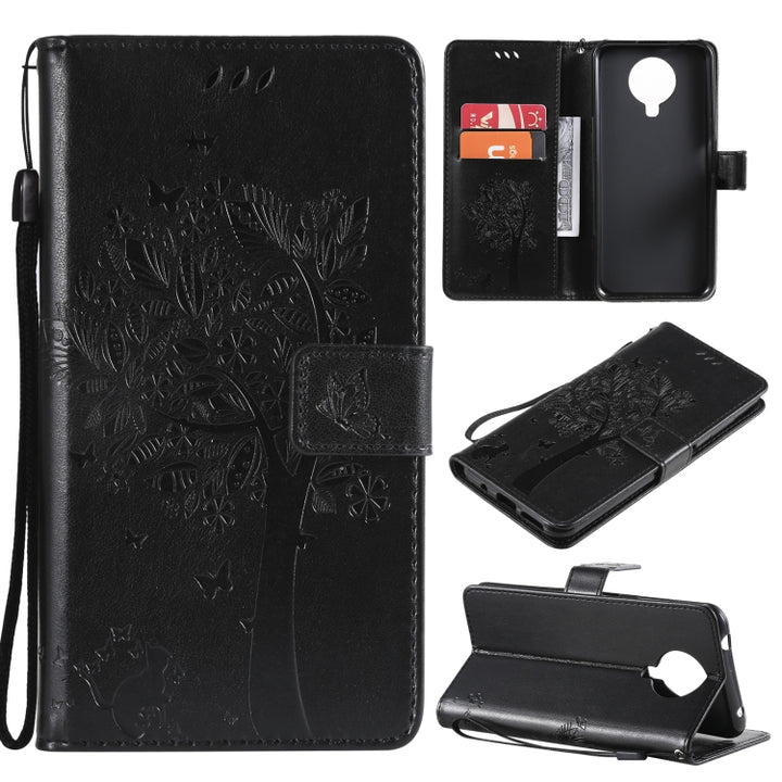 Tree & Cat Pattern Pressed Printing Horizontal Flip PU Leather Case with Holder & Card Slots & Wallet & Lanyard, For Nokia 6.3, For Nokia G20