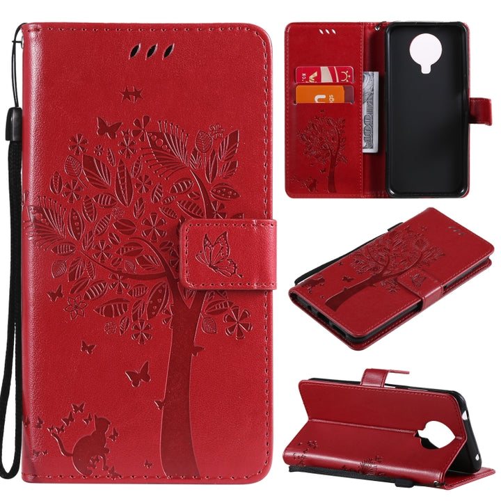 Tree & Cat Pattern Pressed Printing Horizontal Flip PU Leather Case with Holder & Card Slots & Wallet & Lanyard, For Nokia 6.3, For Nokia G20