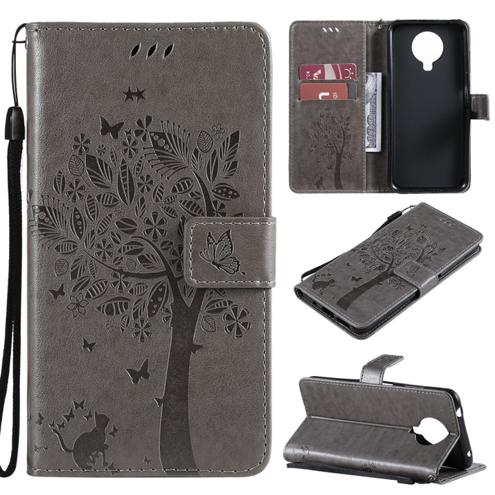 Tree & Cat Pattern Pressed Printing Horizontal Flip PU Leather Case with Holder & Card Slots & Wallet & Lanyard, For Nokia 6.3, For Nokia G20