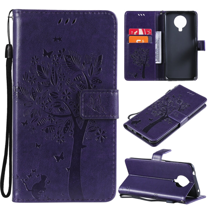 Tree & Cat Pattern Pressed Printing Horizontal Flip PU Leather Case with Holder & Card Slots & Wallet & Lanyard, For Nokia 6.3, For Nokia G20