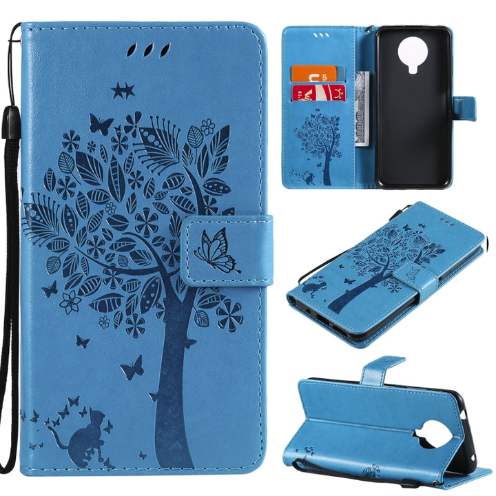 Tree & Cat Pattern Pressed Printing Horizontal Flip PU Leather Case with Holder & Card Slots & Wallet & Lanyard, For Nokia 6.3, For Nokia G20