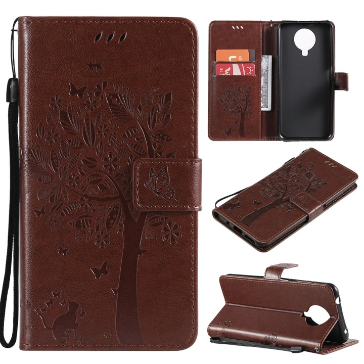 Tree & Cat Pattern Pressed Printing Horizontal Flip PU Leather Case with Holder & Card Slots & Wallet & Lanyard, For Nokia 6.3, For Nokia G20