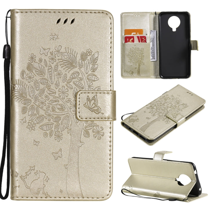 Tree & Cat Pattern Pressed Printing Horizontal Flip PU Leather Case with Holder & Card Slots & Wallet & Lanyard, For Nokia G10, For Nokia X20