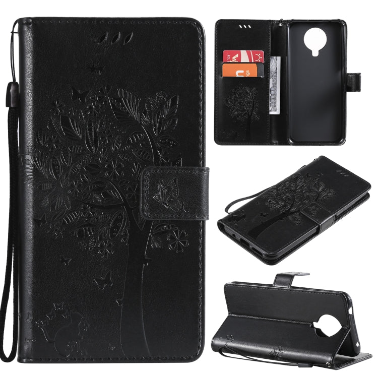 Tree & Cat Pattern Pressed Printing Horizontal Flip PU Leather Case with Holder & Card Slots & Wallet & Lanyard, For Nokia G10, For Nokia X20