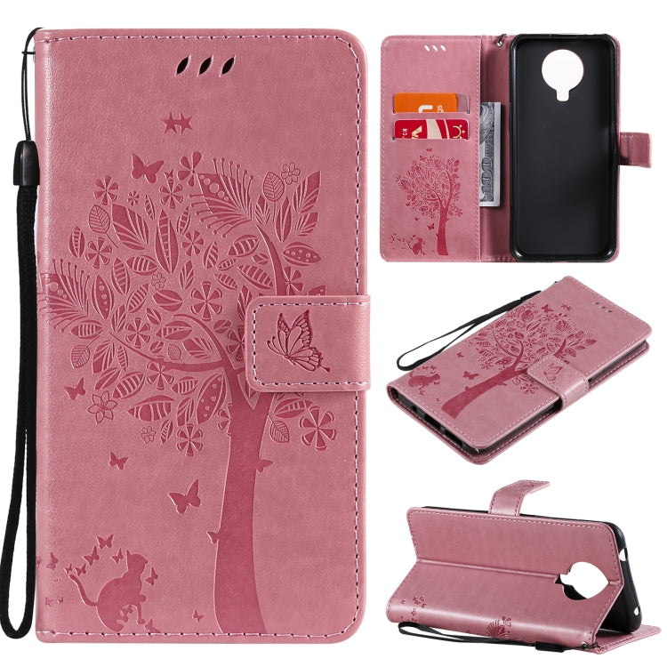 Tree & Cat Pattern Pressed Printing Horizontal Flip PU Leather Case with Holder & Card Slots & Wallet & Lanyard, For Nokia G10, For Nokia X20