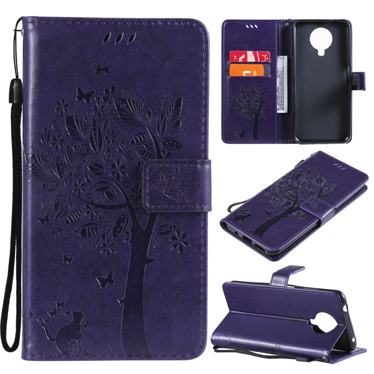 Tree & Cat Pattern Pressed Printing Horizontal Flip PU Leather Case with Holder & Card Slots & Wallet & Lanyard, For Nokia G10, For Nokia X20