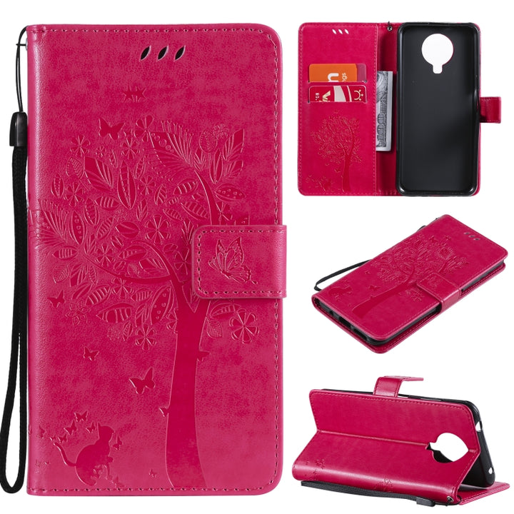 Tree & Cat Pattern Pressed Printing Horizontal Flip PU Leather Case with Holder & Card Slots & Wallet & Lanyard, For Nokia G10, For Nokia X20