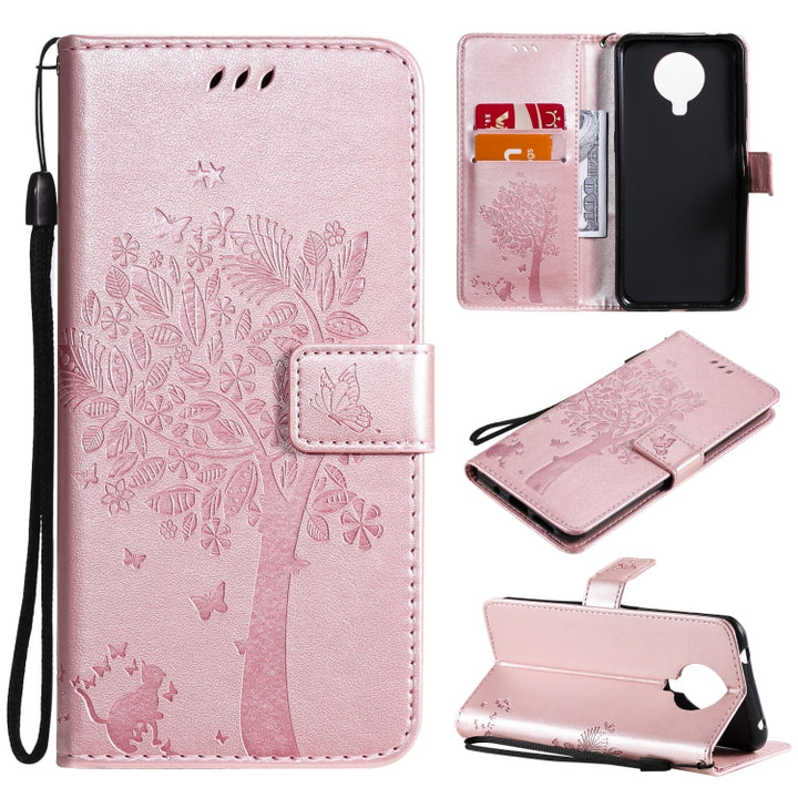 Tree & Cat Pattern Pressed Printing Horizontal Flip PU Leather Case with Holder & Card Slots & Wallet & Lanyard, For Nokia G10, For Nokia X20