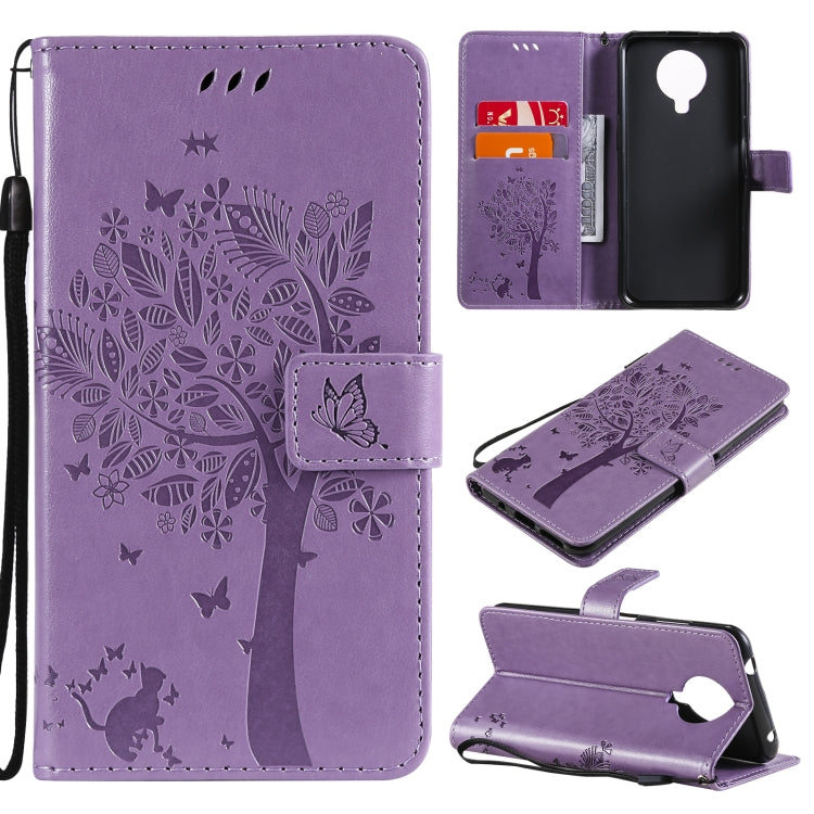 Tree & Cat Pattern Pressed Printing Horizontal Flip PU Leather Case with Holder & Card Slots & Wallet & Lanyard, For Nokia G10, For Nokia X20