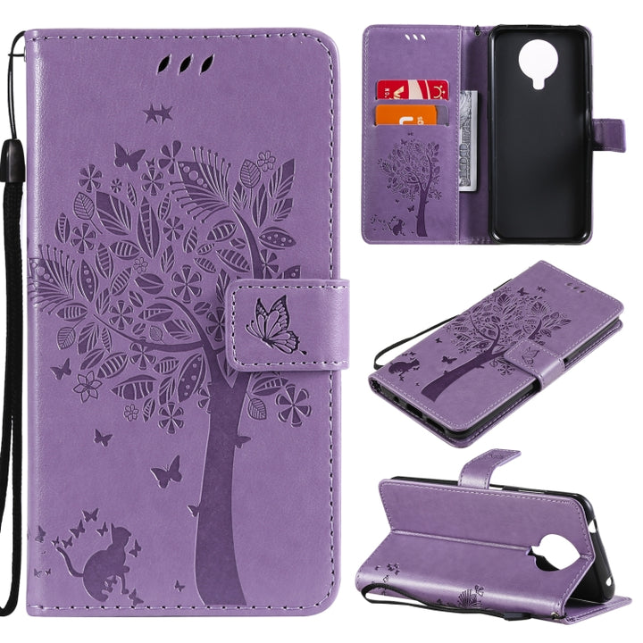 Tree & Cat Pattern Pressed Printing Horizontal Flip PU Leather Case with Holder & Card Slots & Wallet & Lanyard, For Nokia G10, For Nokia X20