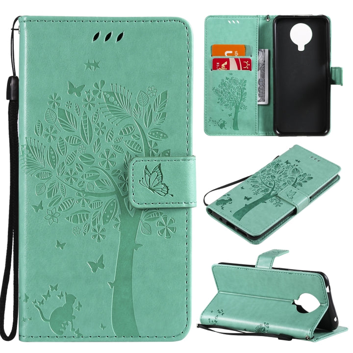 Tree & Cat Pattern Pressed Printing Horizontal Flip PU Leather Case with Holder & Card Slots & Wallet & Lanyard, For Nokia G10, For Nokia X20