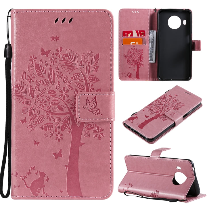 Tree & Cat Pattern Pressed Printing Horizontal Flip PU Leather Case with Holder & Card Slots & Wallet & Lanyard, For Nokia G10, For Nokia X20