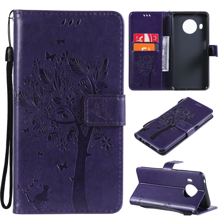 Tree & Cat Pattern Pressed Printing Horizontal Flip PU Leather Case with Holder & Card Slots & Wallet & Lanyard, For Nokia G10, For Nokia X20