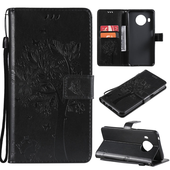 Tree & Cat Pattern Pressed Printing Horizontal Flip PU Leather Case with Holder & Card Slots & Wallet & Lanyard, For Nokia X10, For Nokia 5.3