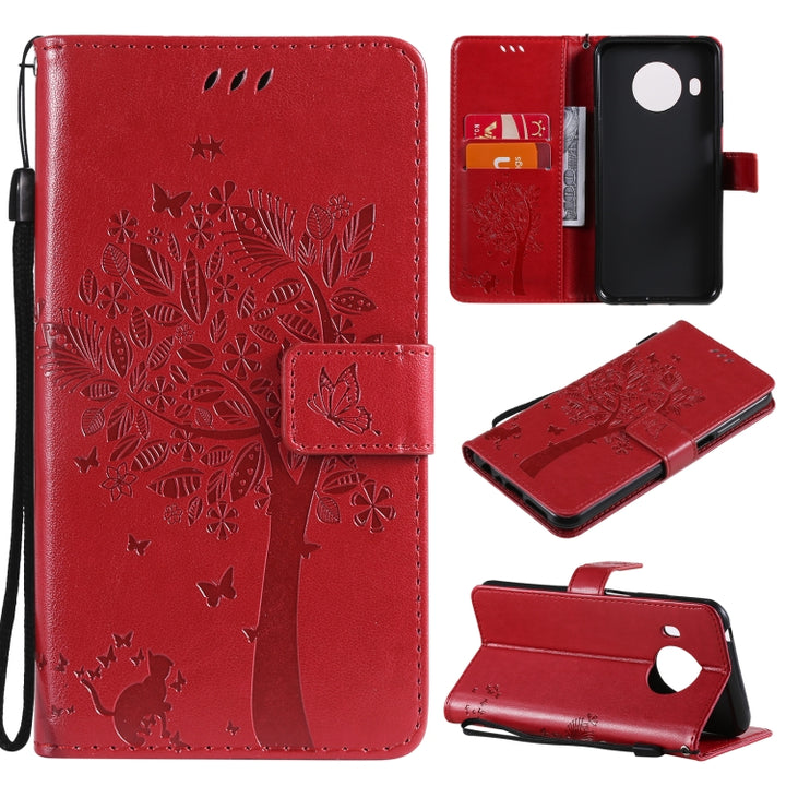 Tree & Cat Pattern Pressed Printing Horizontal Flip PU Leather Case with Holder & Card Slots & Wallet & Lanyard, For Nokia X10, For Nokia 5.3