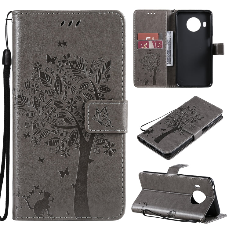 Tree & Cat Pattern Pressed Printing Horizontal Flip PU Leather Case with Holder & Card Slots & Wallet & Lanyard, For Nokia X10, For Nokia 5.3