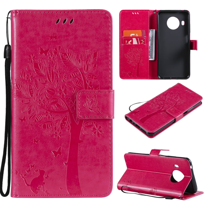 Tree & Cat Pattern Pressed Printing Horizontal Flip PU Leather Case with Holder & Card Slots & Wallet & Lanyard, For Nokia X10, For Nokia 5.3