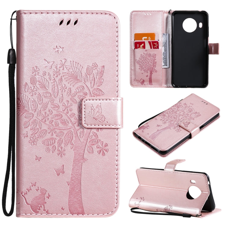 Tree & Cat Pattern Pressed Printing Horizontal Flip PU Leather Case with Holder & Card Slots & Wallet & Lanyard, For Nokia X10, For Nokia 5.3