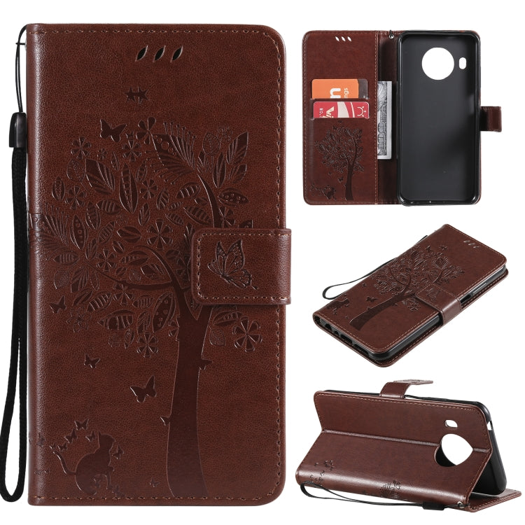 Tree & Cat Pattern Pressed Printing Horizontal Flip PU Leather Case with Holder & Card Slots & Wallet & Lanyard, For Nokia X10, For Nokia 5.3