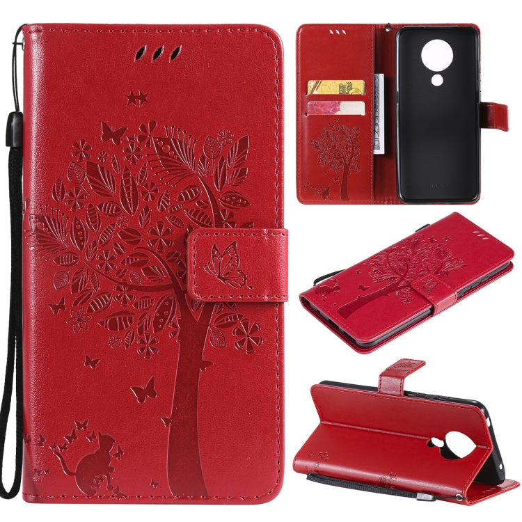 Tree & Cat Pattern Pressed Printing Horizontal Flip PU Leather Case with Holder & Card Slots & Wallet & Lanyard, For Nokia X10, For Nokia 5.3