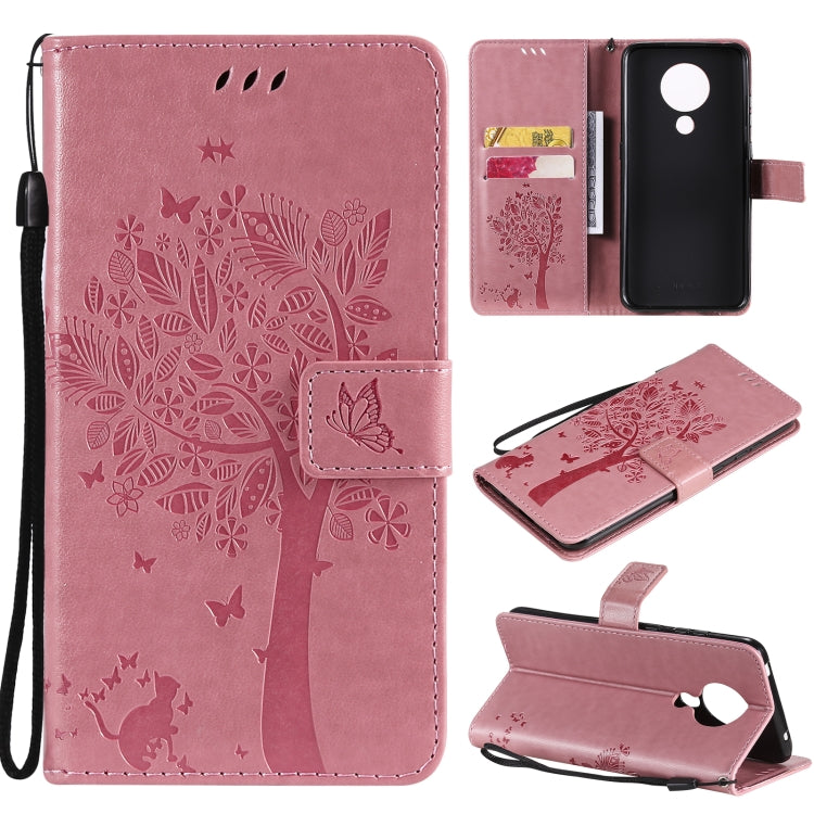 Tree & Cat Pattern Pressed Printing Horizontal Flip PU Leather Case with Holder & Card Slots & Wallet & Lanyard, For Nokia X10, For Nokia 5.3