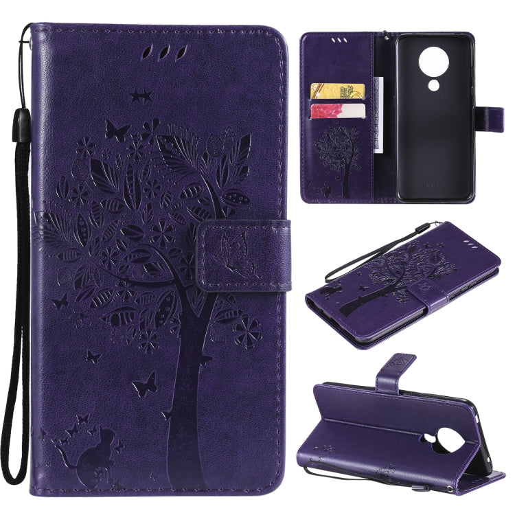 Tree & Cat Pattern Pressed Printing Horizontal Flip PU Leather Case with Holder & Card Slots & Wallet & Lanyard, For Nokia X10, For Nokia 5.3