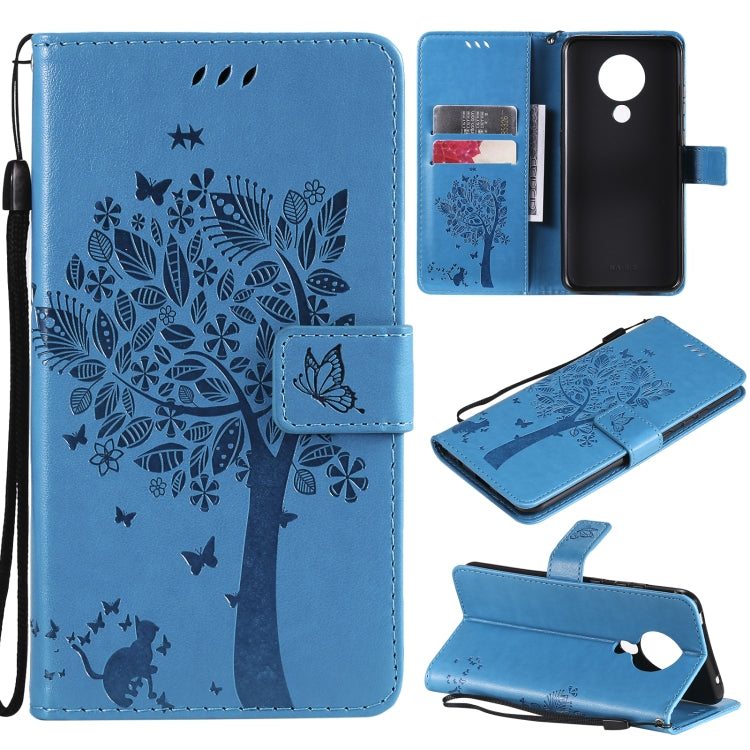 Tree & Cat Pattern Pressed Printing Horizontal Flip PU Leather Case with Holder & Card Slots & Wallet & Lanyard, For Nokia X10, For Nokia 5.3